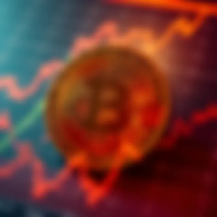 A Bitcoin symbol surrounded by various financial graphs showing ups and downs, representing the emotional detachment of cryptocurrency from personal finance issues.