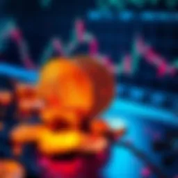 A visual representation of Bitcoin's financial pathways with coins and graphs showing market trends