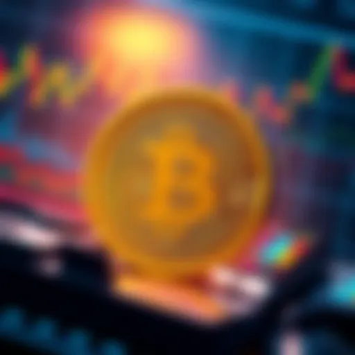 Illustration of Bitcoin symbol surrounded by economic charts and graphs representing financial issues