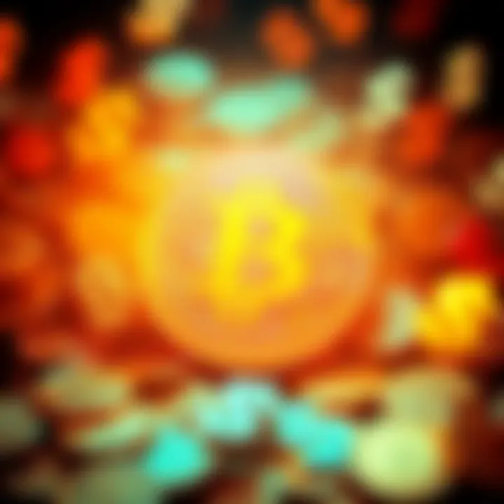 A large Bitcoin symbol surrounded by dollar signs to represent the financial aspect of Bitcoin as an investment.