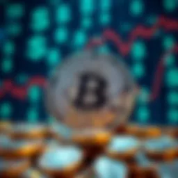 Bitcoin against a backdrop of financial symbols Bitcoin logo surrounded by dollar signs and interest rate graphs, symbolizing the conflict between inflation control and Treasury needs.