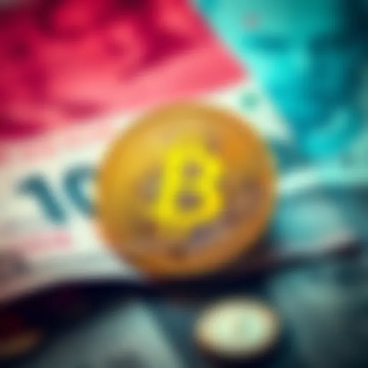 Visual representation of Bitcoin symbol placed over an image of Iranian currency, symbolizing the contrast between decentralized assets and government control.