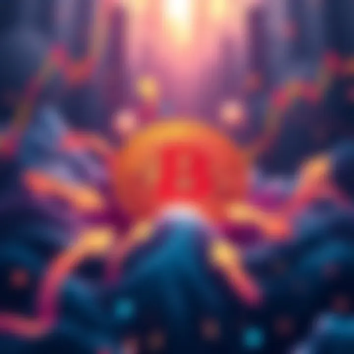 Illustration showing a large Bitcoin symbol surrounded by arrows representing the movement of 260,000 BTC amidst fluctuating prices.
