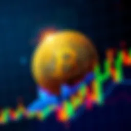 A Bitcoin logo surrounded by a fluctuating price graph, signifying its volatility and potential future growth