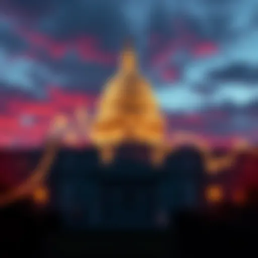 A digital graphic showing Bitcoin's price changes with a declining trend line and the U.S. Capitol in the background, representing regulatory attention.