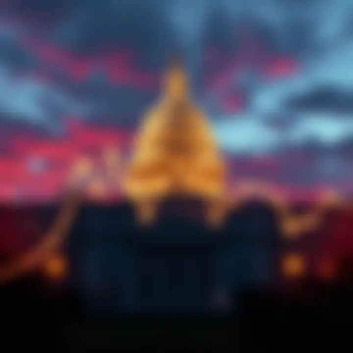 A digital graphic showing Bitcoin's price changes with a declining trend line and the U.S. Capitol in the background, representing regulatory attention.