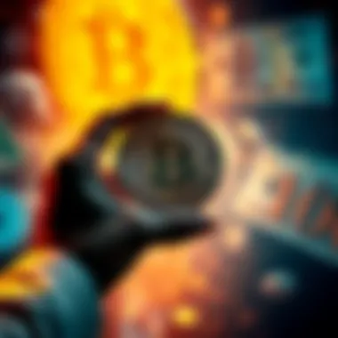 A person holding a Bitcoin, surrounded by images of traditional currencies fading in the background, symbolizing the shift towards freedom from financial oppression.