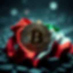 Bitcoin logo intertwined with flags of Taiwan and Middle East countries, symbolizing geopolitical tensions affecting cryptocurrency