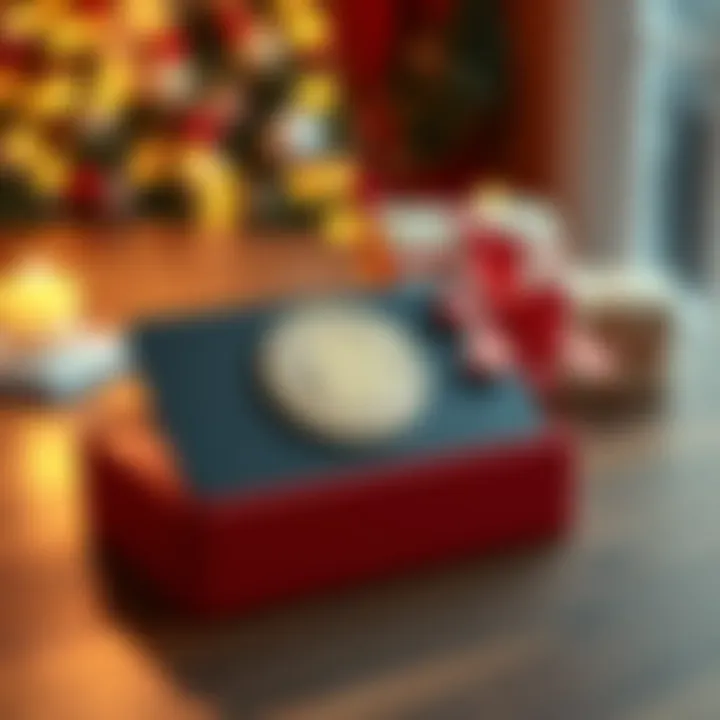 Bitcoin gift card on a table A physical Bitcoin gift card placed on a wooden table with a festive background.