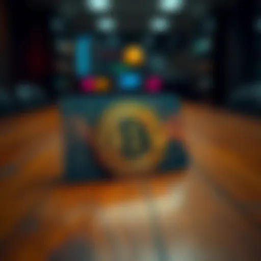 A Bitcoin gift card featuring the Bitcoin logo and a digital design, placed on a wooden table.