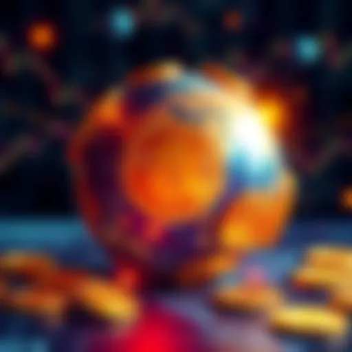 A visual representation of Bitcoin with a globe, symbolizing its potential as the world's currency. Bitcoin coins surround a world map, indicating global finance.