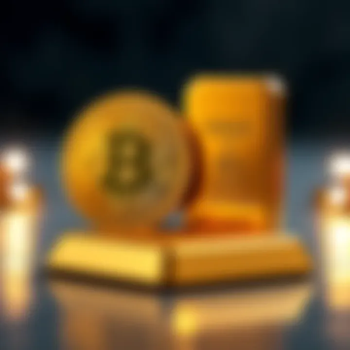 Bitcoin and Gold Comparison A visual comparison of Bitcoin and gold, showing a Bitcoin symbol alongside a gold bar, representing their value as stores of wealth.
