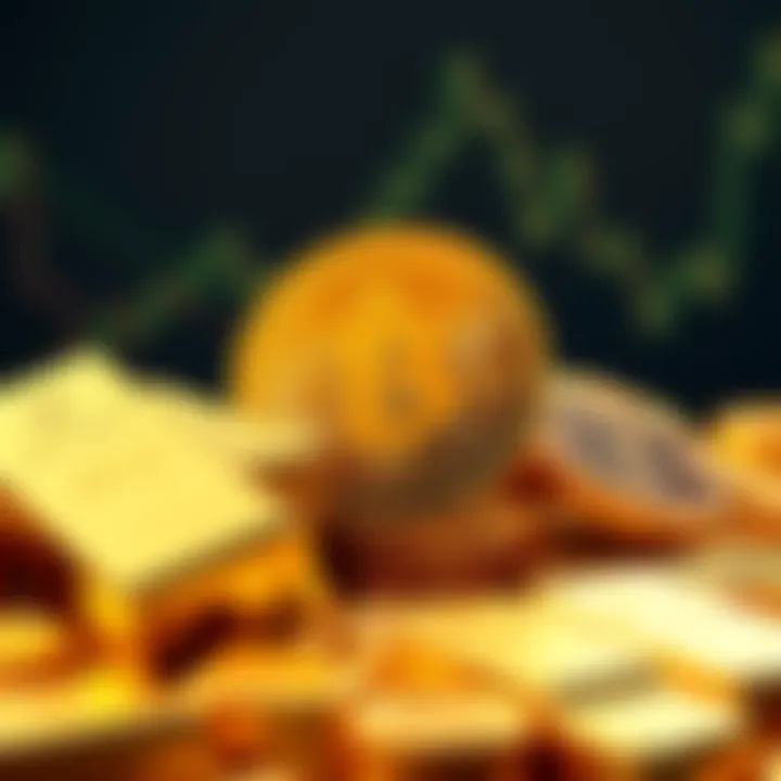 A visual comparison of Bitcoin and gold bars, highlighting their roles as investments in a fluctuating market.