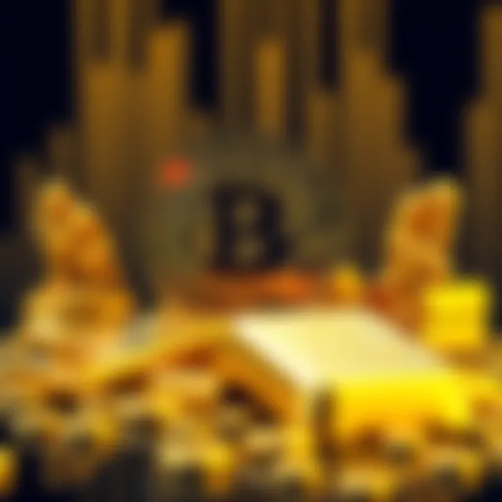 A visual representation comparing Bitcoin with gold bars and gold sculptures, illustrating the concept of Bitcoin as digital gold.