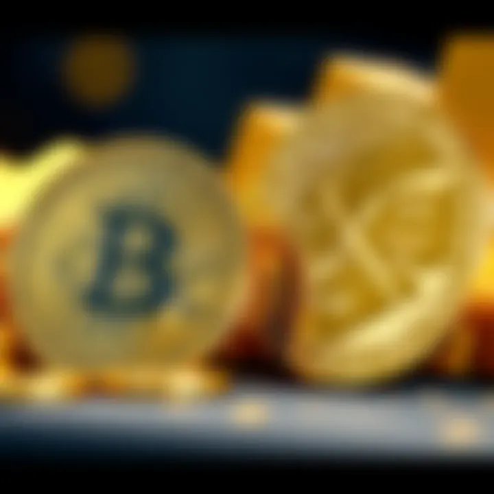 A visual representation of Bitcoin and gold coins side by side, symbolizing the comparison between digital currency and traditional precious metal as stores of value.