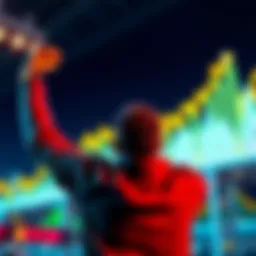A person celebrating while looking at a Bitcoin chart showing growth, symbolizing success in cryptocurrency investment.