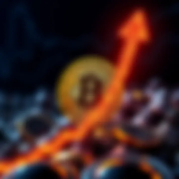A rising Bitcoin symbol with an upward arrow indicating growth, symbolizing the speculation of hitting $100k by year-end.
