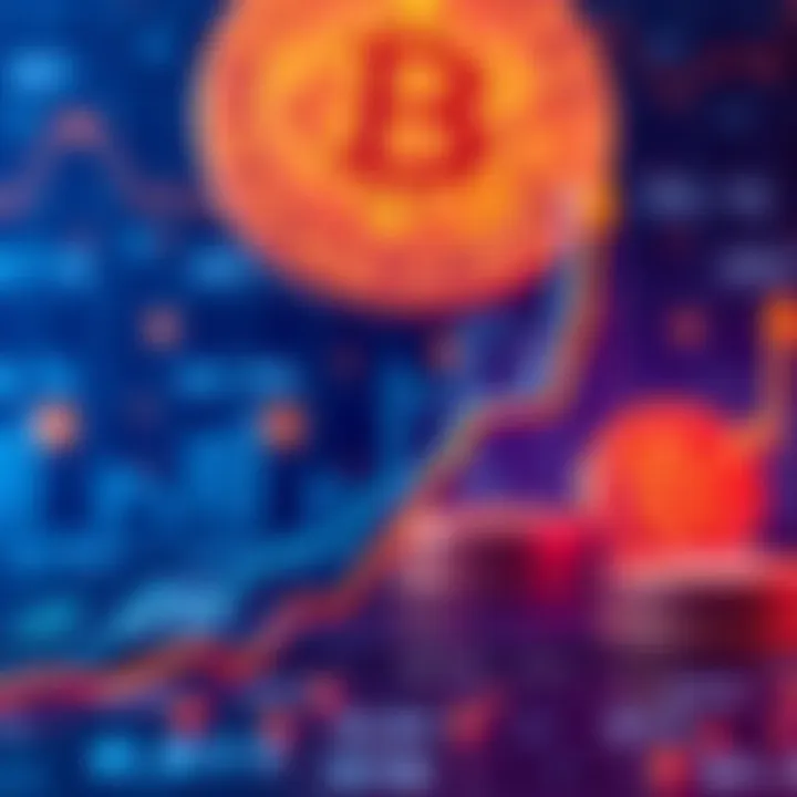 A graph showing the rise of Bitcoin value over time, with an upward trend and cryptocurrency symbols in the background.