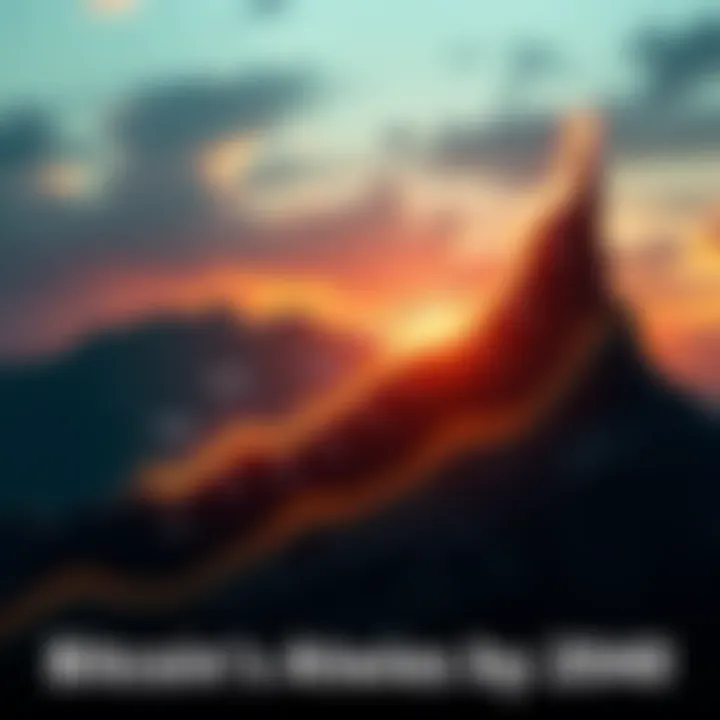 Bitcoin Growth Chart A rising chart representing Bitcoin's growth potential by 2040, with landmarks indicating key factors for its increase.