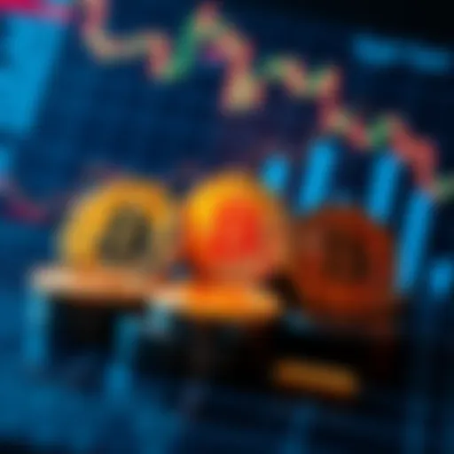 Bitcoin symbols surrounded by upward trending financial charts, representing growth and stability in the cryptocurrency market