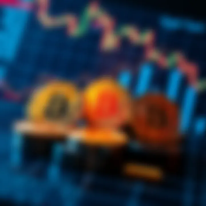 Bitcoin symbols surrounded by upward trending financial charts, representing growth and stability in the cryptocurrency market