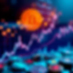 Bitcoin chart showing potential growth A graph illustrating Bitcoin's price trends with upward spikes, indicating potential market growth, surrounded by digital symbols of cryptocurrency.