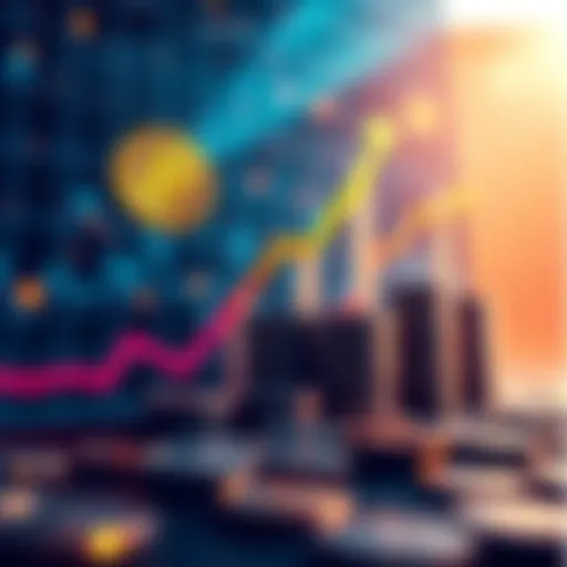 A chart showcasing the rise of Bitcoin with upward arrows and coins in the background, representing its growth in 2025.