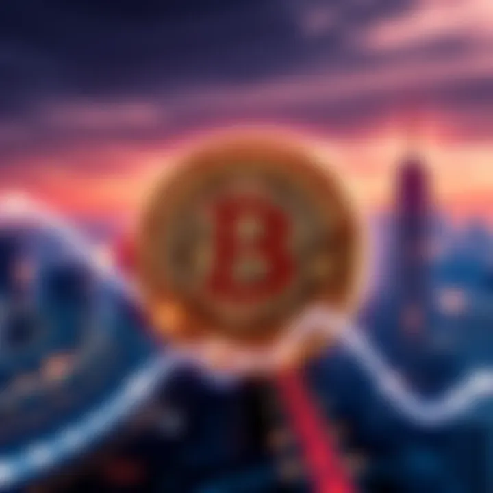 A graphic showing the rise of Bitcoin with a digital currency symbol and a background of global landmarks, symbolizing its impact on the world.