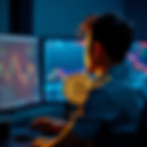 A person reflecting on their past mistakes with Bitcoin in front of a computer showing market charts.