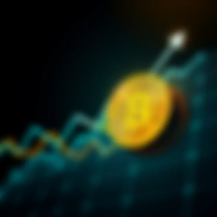 A Bitcoin symbol surrounded by an upward trending graph, representing growth in investment and price stabilization.