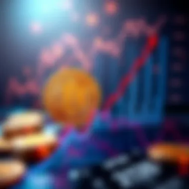 Bitcoin growth potential A visual representation of Bitcoin's rise with a graph showing upward trends, coins, and investment symbols in the background.
