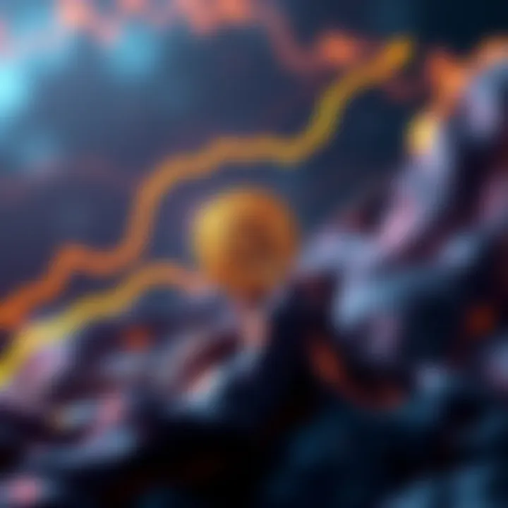 A graphic showing a rising Bitcoin symbol with arrows reflecting financial success and growth.