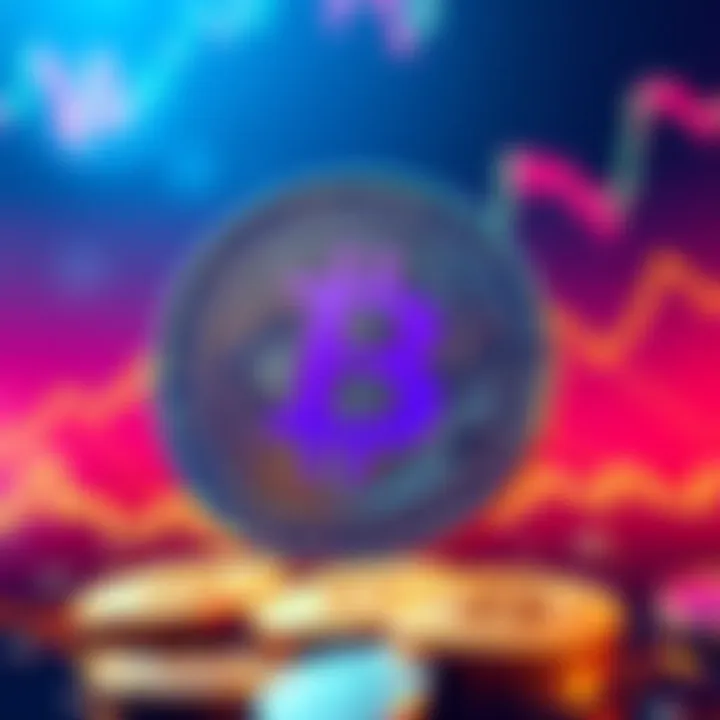 An illustration showing the concept of Bitcoin halving with coins decreasing in number and price trends on a graph in the background.