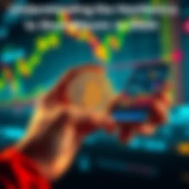 Person holding a Bitcoin tightly while looking at price charts on a phone