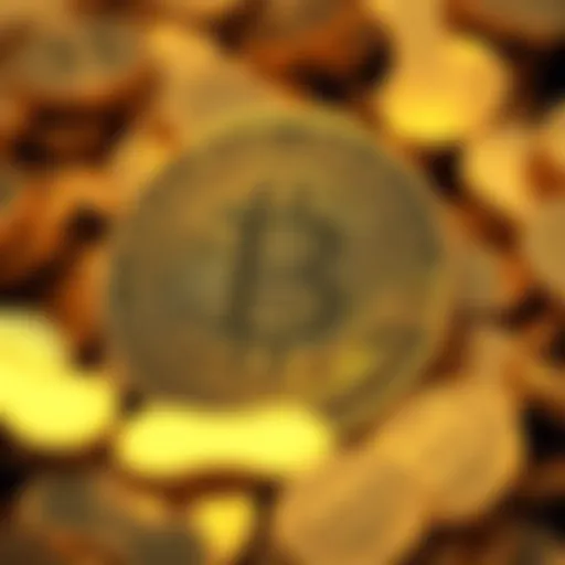 Bitcoin logo surrounded by shining gold coins symbolizing hard money
