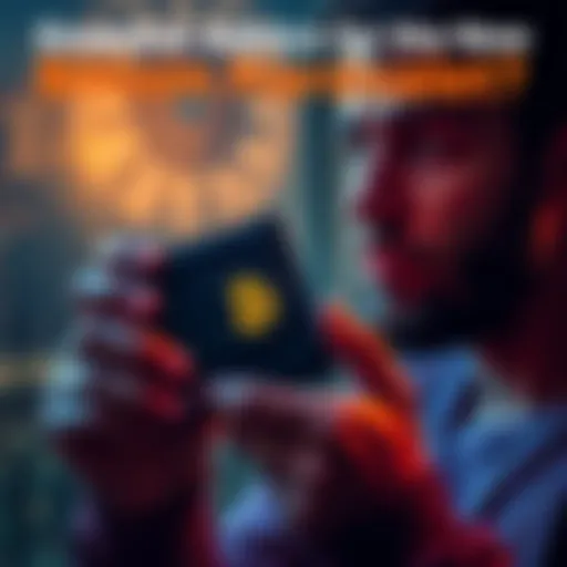 A person holding a Bitcoin hardware wallet with a thoughtful expression, considering their investment choices.