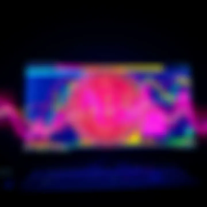 Interactive visualizer on a computer screen showing Bitcoin hashing process with colorful graphics