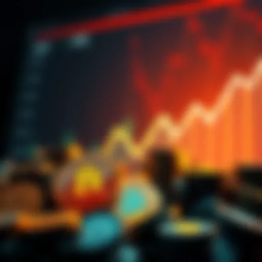 A visual representation of large corporations accumulating Bitcoin, showcasing a diminishing supply in the market, with Bitcoin coins and a downward trend graph in the background.