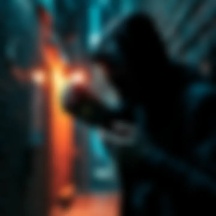 A person is confronted by someone aggressively in a dark alley while holding a Bitcoin wallet, highlighting the danger faced by Bitcoin holders.