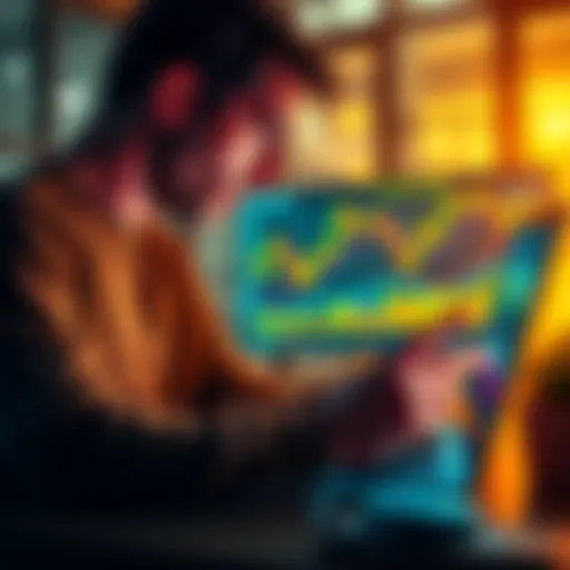 Bitcoin holder reviewing investment strategy A person analyzing Bitcoin charts and discussing dollar-cost averaging strategies on a laptop