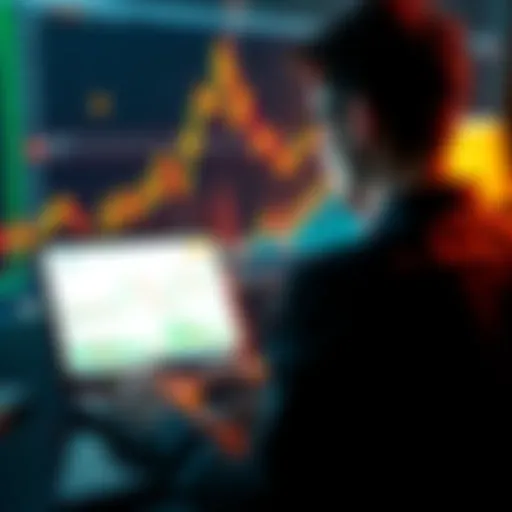 Bitcoin holder watching market charts A person observing Bitcoin price charts on a laptop, showing fluctuating graphs and market trends, reflecting calmness amid volatility