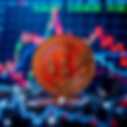 Bitcoin at $70k Bitcoin symbol with a background showing fluctuating market graphs and symbols of fear and greed