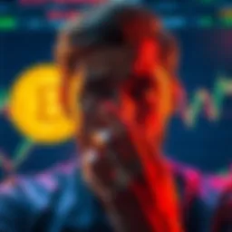 A person looking at their Bitcoin investment chart with a worried expression, reflecting the emotional stress of holding cryptocurrency long-term.