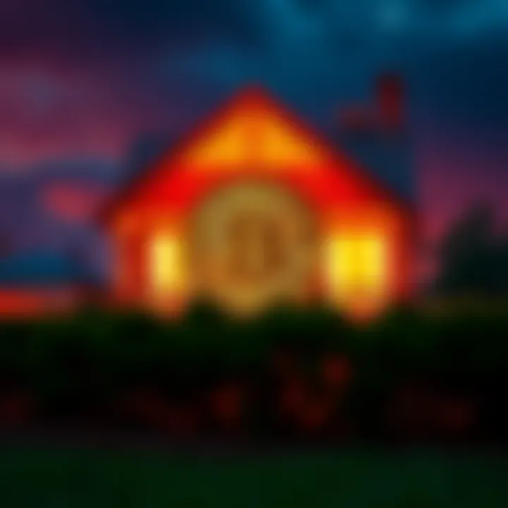 A house with a Bitcoin symbol in front, symbolizing the connection between cryptocurrency and affordable housing.
