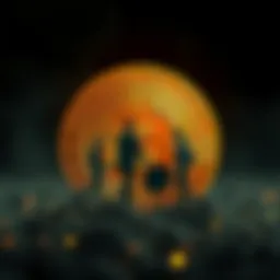 A close-up image of a Bitcoin coin with shadowy figures in the background, symbolizing its controversial use in illegal activities like drug sales.