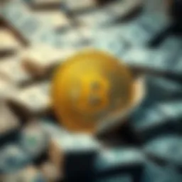 Bitcoin symbol surrounded by stacks of dollar bills representing inflation concerns