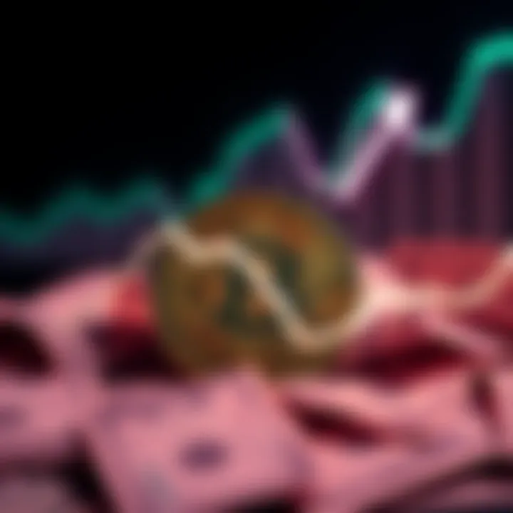 Bitcoin Struggles with Inflation A visual representation of Bitcoin symbol with a downward trend line and dollar bills, showing its struggle as an inflation hedge