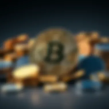 A Bitcoin symbol surrounded by various cryptocurrency coins, representing the influence of Bitcoin on the crypto market.