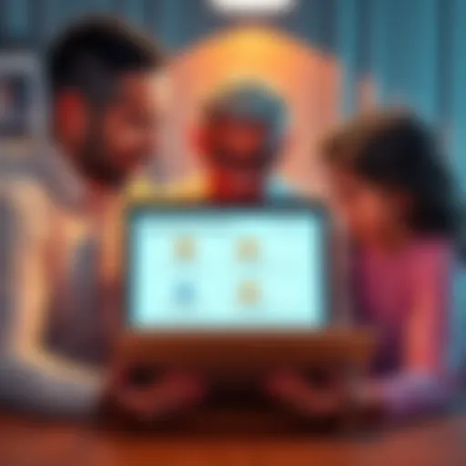 A family discussing Bitcoin inheritance with a laptop displaying multi-signature options