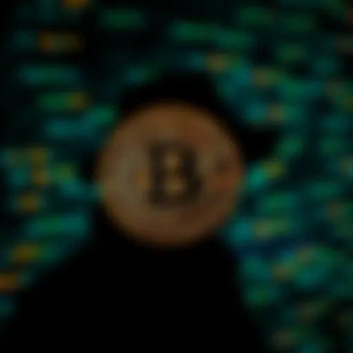 A graphic showing a Bitcoin symbol alongside a silhouette of a spy figure, with digital code in the background.